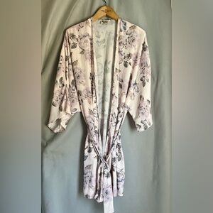 Show Me Your Mumu Floral Kimono Robe Large Boho Tie Waist Blush Pink Duster